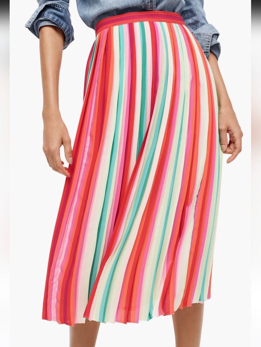 J. Crew Watermelon Colorful Striped Pleated Midi Skirt Multi-Color 6 Medium - Picture 2 of 11